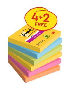 Samolepiaci bloček Post-it Carnival 76x76, 4 + 2 Zadarmo, 90 lístkov v bločku