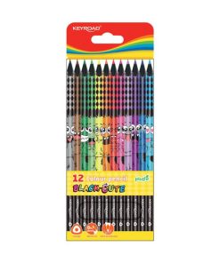 Farbičky trojhranné elastické KEYROAD čierne drevo, sada 12 ks
