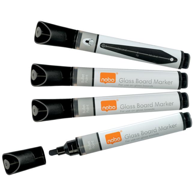 Popisovače Nobo na sklenené tabule s okrúhlym hrotom, balenie 4 ks, čierne - Image 2