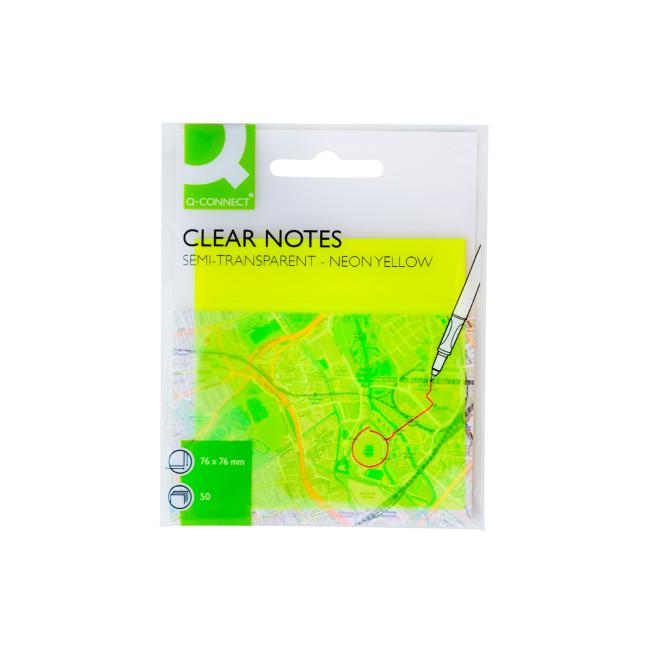 Samolepiaci bloček Q-CONNECT priehľadný, žltý, 76 x 76 mm, 50 lístkov - Image 2