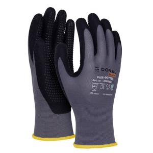 Rukavice pletené, polomáčané DONAU SAFETY Flex-Dotted, kat. II šedé veľ. 8