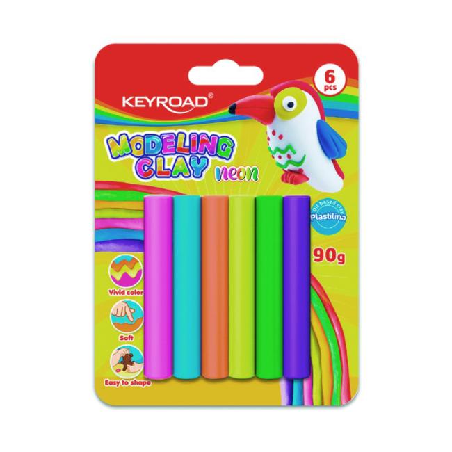 Plastelína KEYROAD neónová, blister 6 ks, mix farieb - Image 2