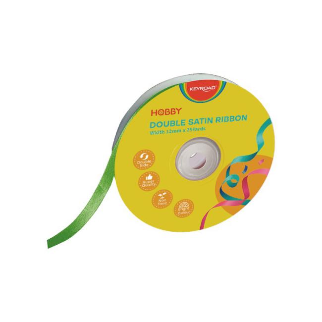Stuha KEYROAD dvojitá saténová 12 mm x 22,86 m na cievke, zelená - Image 2