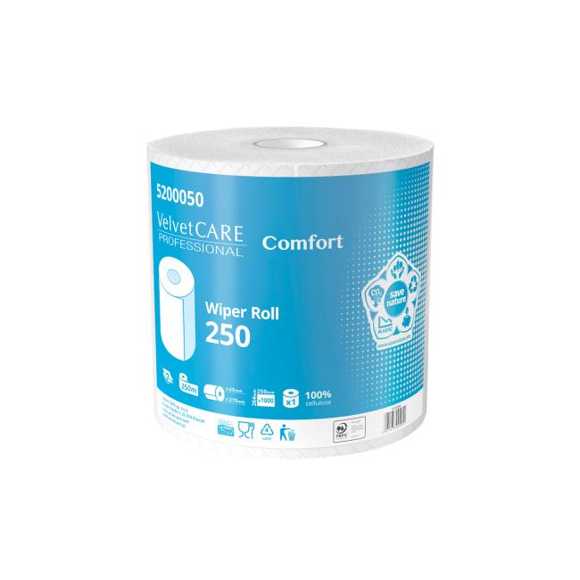 Papierové utierky v rolke 2 -vrstvové VELVET CARE 100% celulóza 250m (2ks) - Image 2