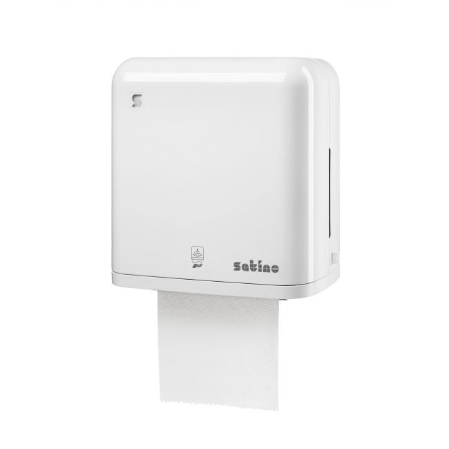 Zásobník na utierky v kotúči WEPA SATINO AutoCut, biely plast, bezdotykový - Image 2