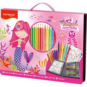 Sada na kreslenie KEYROAD Mermaid, 65 ks, krabica s rúčkou, ružová