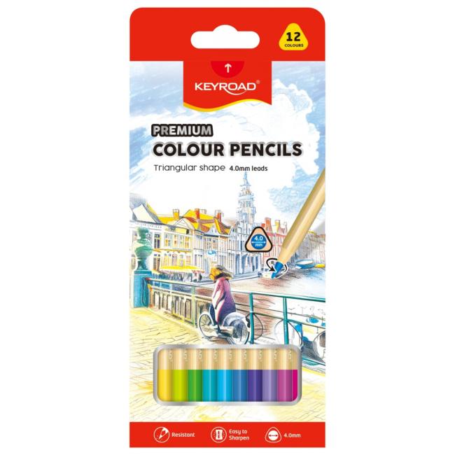 Farbičky KEYROAD trojhranné, 12 ks, mix farieb - Image 2