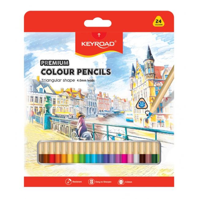 Farbičky KEYROAD trojhranné, 24 ks, mix farieb - Image 2