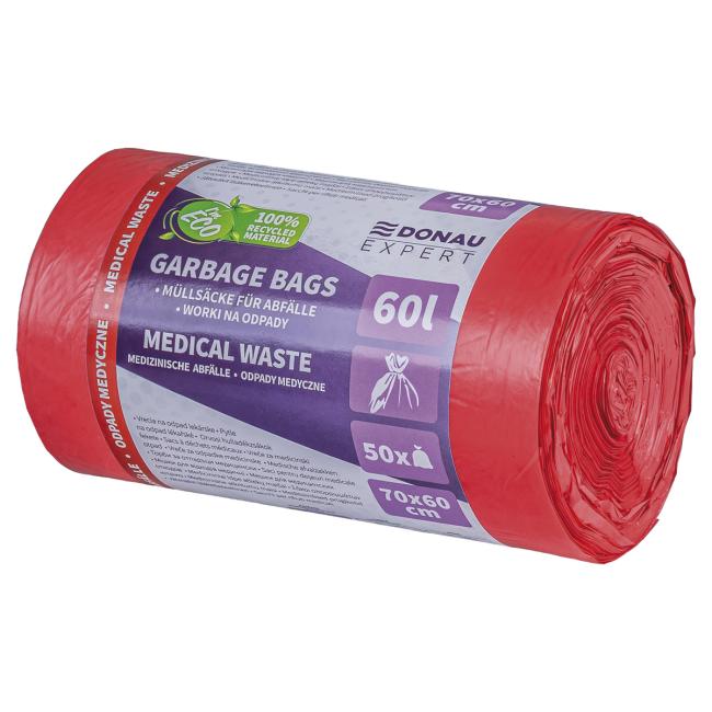 Vrecia na medicínsky odpad, DONAU EXPERT, LDPE, 60 ℓ, 50 ks, červené - Image 2
